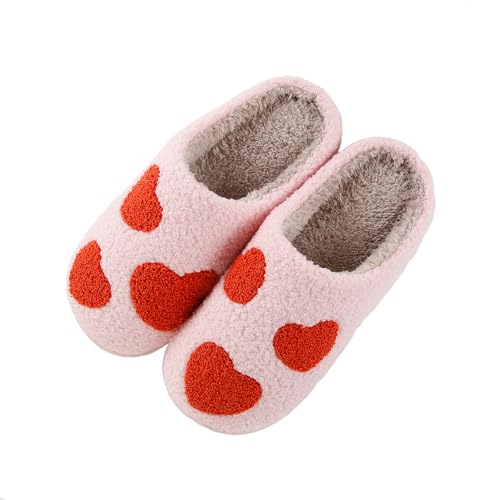 Image of Women's Men's Happy Face Heart-shaped Cat Slippers - Retro Leopard Print, Memory Foam, Soft Plush, Warm, Anti-Slip Home Shoes