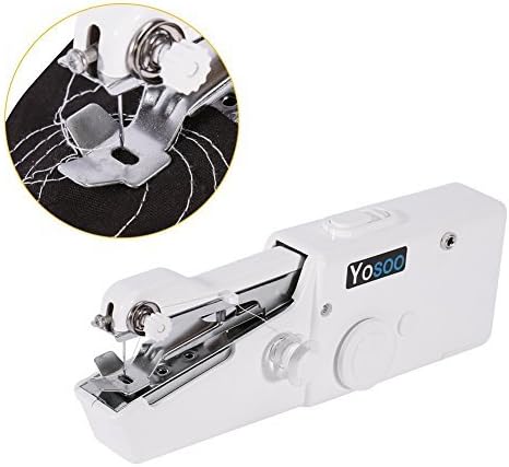 Close-up of the Yosoo Handheld Sewing Machine's needle area during stitching.