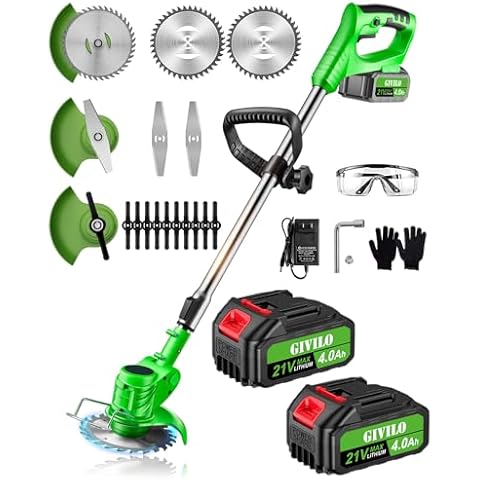 Electric Weed Wacker Cordless, 21V Weed Cordless Eater Battery Powered, Stringless Brush Cutter with 2 4.0Ah Batteries, Weed Wacker Battery Operated with 3 Types of Blades for Lawn Yard (Green) Cover