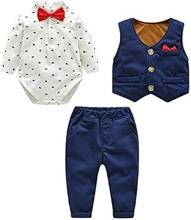 famuka Baby Boy 3 Piece Formal Outfit Suit with Bows Waistcoat Gentleman Tuxedo