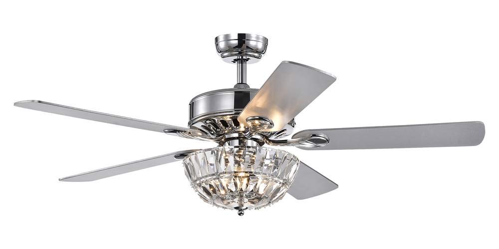 Warehouse of Tiffany CFL-8373REMO/CH Senma 52-inch 3 Crystal Bowl Shade (Includes Remote and Light Kit) Ceiling Fan, Silver