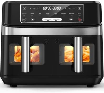 Freidora de Aire con Doble Cesta 10L, Grande Air Fryer con Ventan...