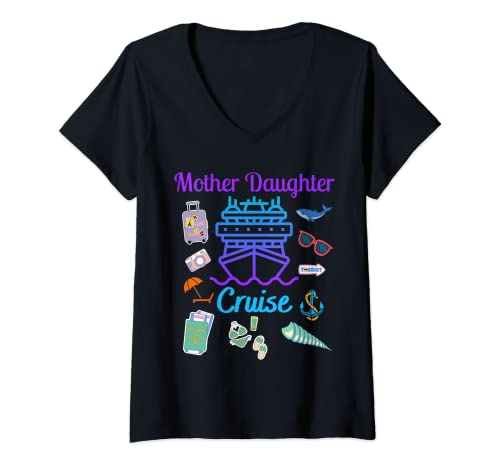 Donna Divertente Madre Figlia Crociera Nave Viaggio Famiglia Vacanza Mamma Maglietta con Collo a V