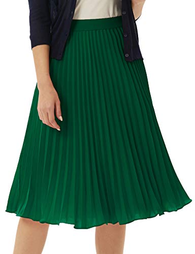 GRACE KARIN Women's Chiffon Skirts A-line Pleated Swing Midi Skirt Dark Green M
