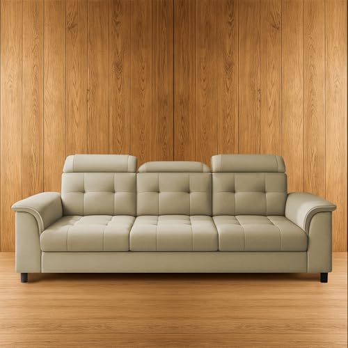 Image of Casaliving Ella 3 Seater Sofa Set for Living Room (Cream Colour Fabric) Premium Fabric Sofa