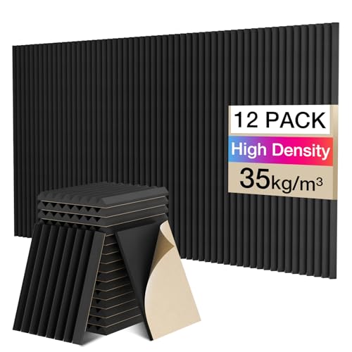 Sonic Acoustics Self Adhesive Acoustic Foam 12 Pack Set 1 X 7.8 X 11.8 (2.5X20X30cm) Sound Proofing Panels Denseness 35kg/m Acoustic Foam Panels for Recording Studio Office Home