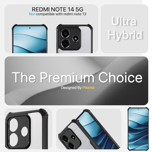 Image of Pikkme Crystal Clear Transparent Back Cover | Ultra Hyrbid | Full Camera Protection | Raised Edge | Bumper Case for Redmi Note 14 5G (Black)
