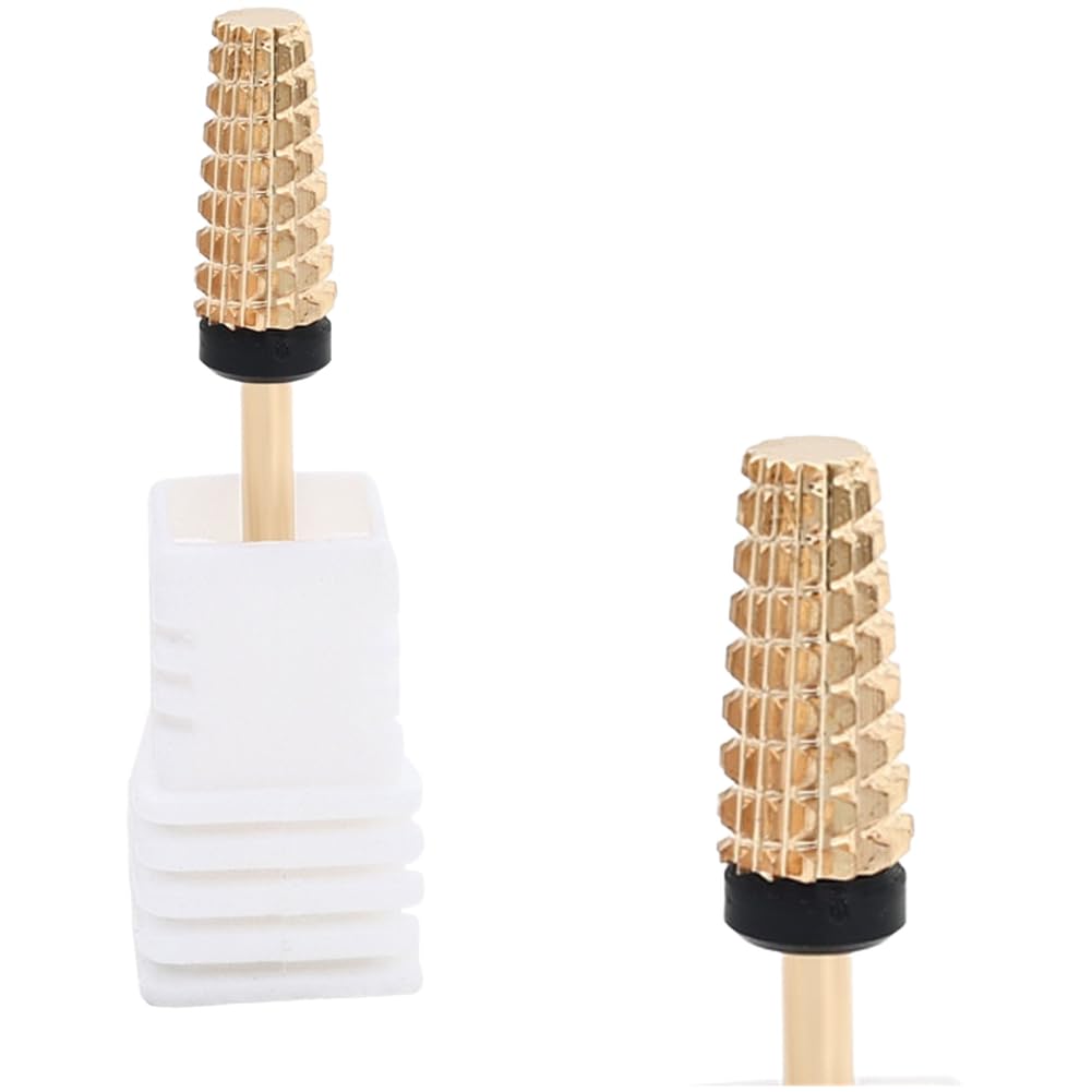 Punta per trapano per unghie in acciaio temprato, 5 in 1, a testa piatta, per manicure e pedicure, per rimozione gel, compatibile con la maggior parte delle lime elettriche, giallo, 7 x 1,2 cm