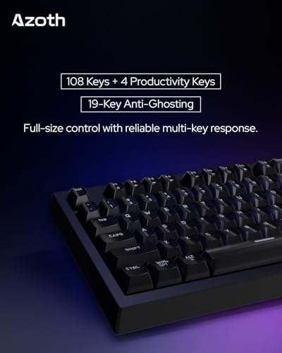 Image of AZOTH Titan Black 108 Keys Gaming Membrane Keyboard, RGB Backlit, Trimode 2.4G Wireless Bluetooth & Wired, Type C Detachable, 2000mAh Battery, Double Injection Keycaps, for PC Mac Laptop Desktop