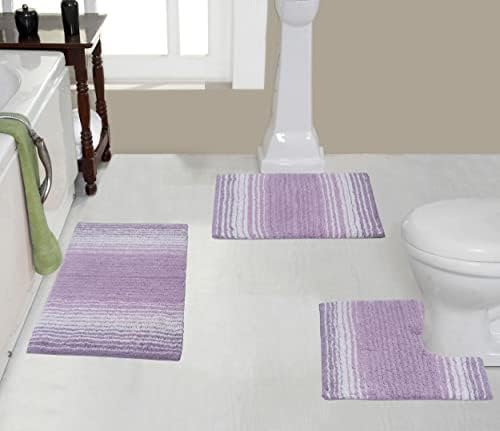 Home Weavers Gradiation Collection Absorbent 100% Cotton Tufted Soft Bath Rug Machine wash Dry, 3 Piece Set with Contour, Purple