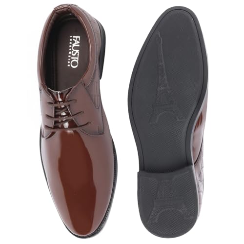 Image of FAUSTO Men's Patent Leather Party Formal Embossed Office Lace Up Derby Shoes|Classic Comfort Shoes