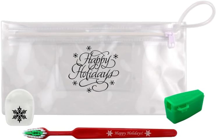 Holiday Child Cavity Fighting Kit - 12 Kits - Oral Care for Kids - Festive Holiday Design - Toothbrush, Floss & Travel Cap Included