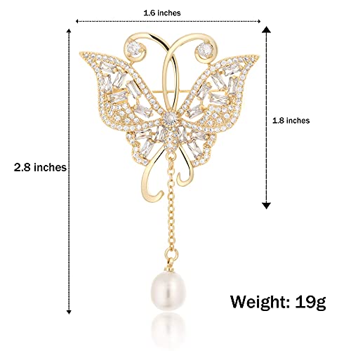 Cowlyn Butterfly Brooch Pearl Pendant Rhinestones 18K Gold Cute Animal Clips Women Girls Wedding Bridal Pins Jewelry #TOP3