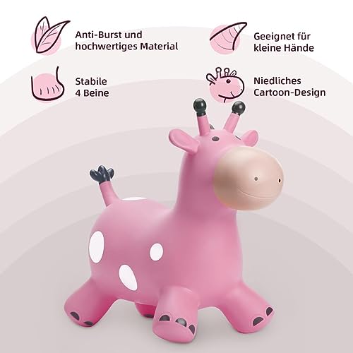 U&C Planet Hüpftier für Kinder Aufblasbare Giraffe Rosa Giraffe Hüpfer mit Handpumpe,Sprungpferd Hüpfspielzeug Geschenk für Kinder Alter 1-6