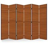 6 Panels Folding Screen Room Divider Teak Wood Canvas Screen Room Separator Freestanding Protective Decorative Divider Privacy Partition