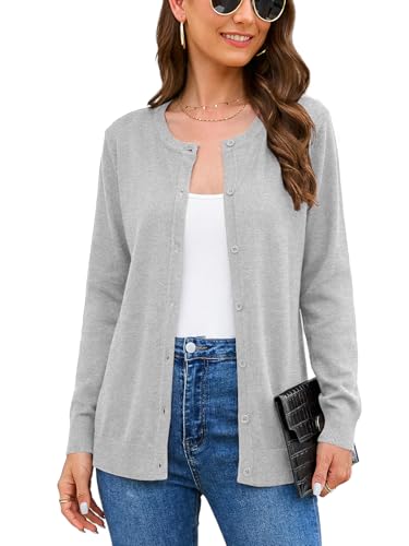 Image of Veryoung Women's 2026 Long Sleeve Lightweight Crewneck Casual Cardigan Sweater S-3XL