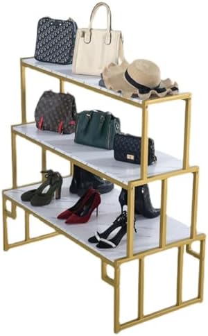 3-Tier Metal Shoe & Handbag Display Stand, Nesting Tables for Retail Store, Wedding, Party & Celebration - Stylish & Durable Showcase Solution