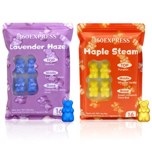 360EXPRESS Wax Melts - Sweet Treats Variety Pack - 32 Cute Bear Scented Wax Cubes for Warmers - Features Lavender Haze, Maple Steam-2 Pack