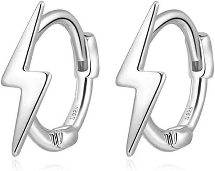 Solid 925 Sterling Silver Lightning Bolt Hoop Earrings for Women Teen Girls Lightning Hoop Earrings Cartilage Huggie Earrings