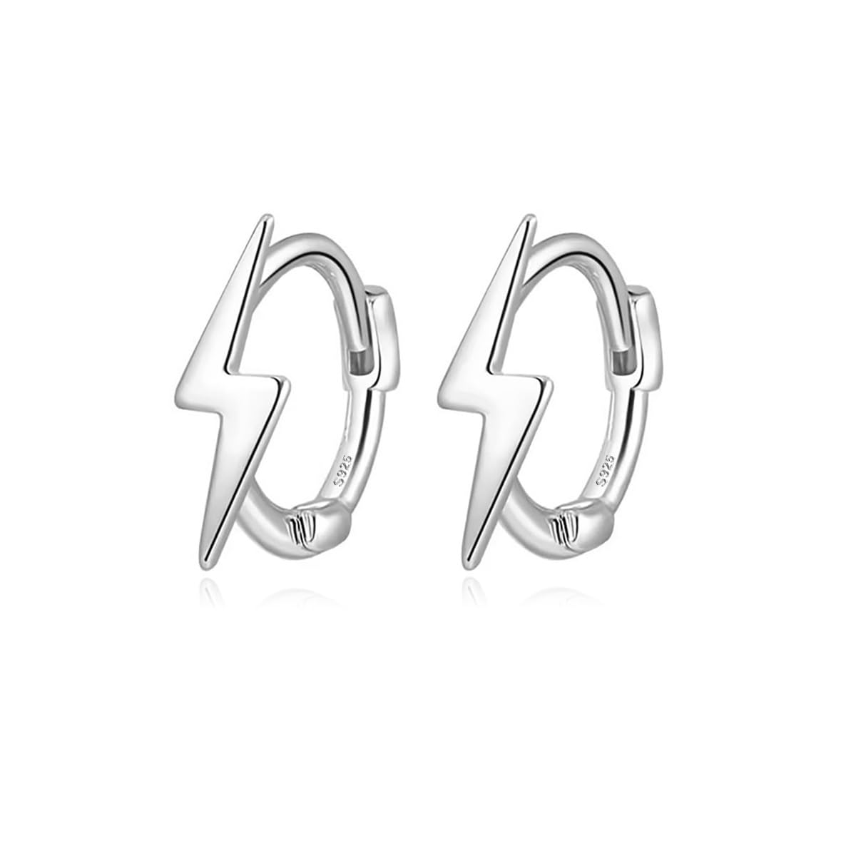 ReffeerSolid 925 Sterling Silver Lightning Bolt Hoop Earrings for Women Teens Lightning Hoop Earrings Cartilage Huggie Earrings