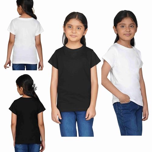 Image of Kids Round Neck T-Shirt Half Sleeves 100% Cotton Rich Soft Comfortable Fit Stylish Plain Color 1+1 Combo Original Brand Tshirt for Girls