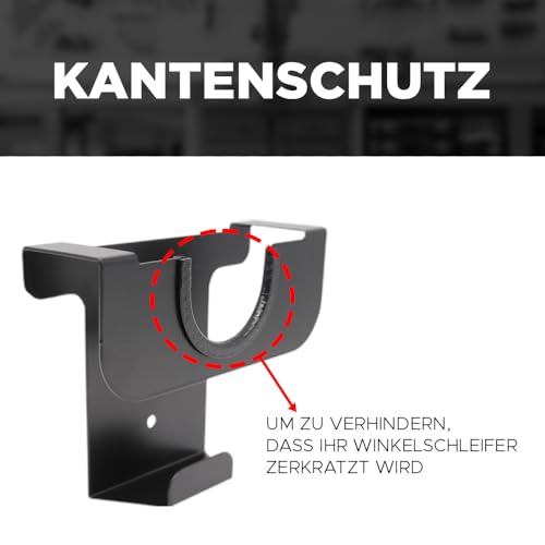 Wandhalterung für Winkelschleifer – Flex Halterung, Universalhalter für Winkelschleifer, Werkzeughalterung für Werkstatt und Garage, stabile Winkelschleifer-Wandhalter (2)
