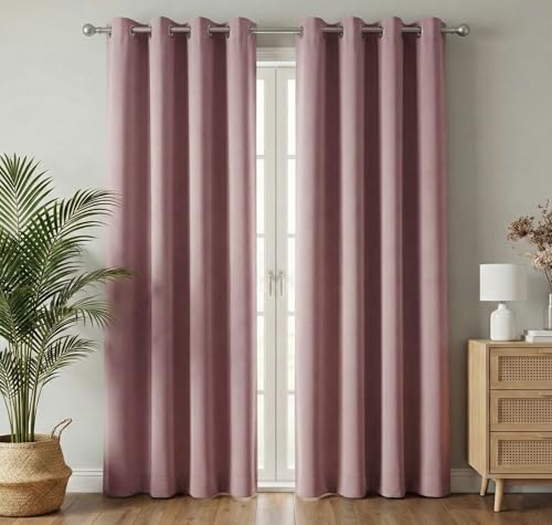 Image of VAS COLLECTIONS 100% Blackout Door Curtains, 7 Feet (121x215 cm) Set of 2, Plain, Thermal Insulated, Room Darkening Curtains for Living Room, Bedroom, (Antic Pink)