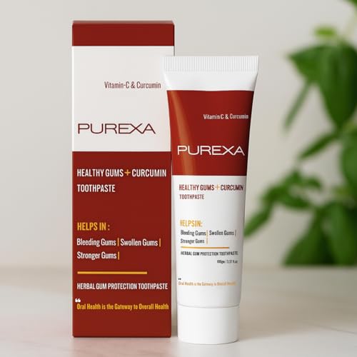 Image of Healthy Gums + Curcumin Toothpaste with Bamboo Brush | Herbal Ayurvedic Gum Care Toothpaste for Bleeding & Swollen Gums | With Curcumin, Vitamin C, Meswak & Clove | Strong Teeth & Fresh Breath