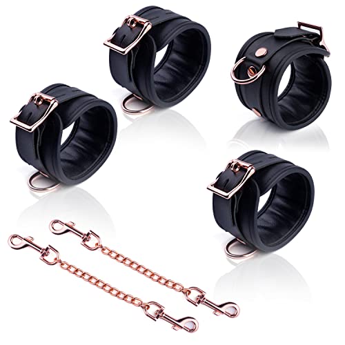 Leather Black Ankle Straps Wrist Cuffs D-Ring for Fitness Legs Exercise Attachment Adjustable
