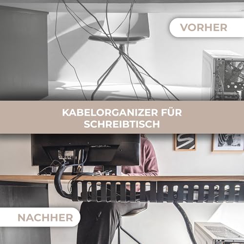 Pack 2 Kabelkanal Schreibtisch Schwarz - Kabeltabletts 40x10 cm - Matt Schwarz - Ideal für Büro-, Gaming- oder TV-Tische