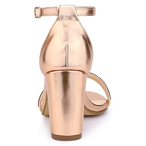 Allegra K Women's Rhinestone Ankle Strap Chunky Heels Sandals4