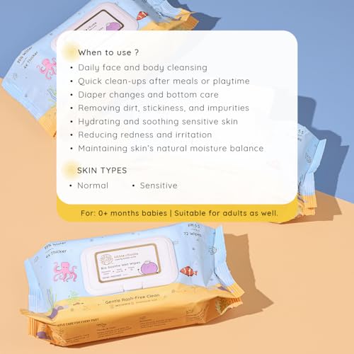 Image of Little Rituals Rash-Free Baby Wipes | 99% Pure Water | 4x Thicker, Plant-Based Cloth, pH 5.5 | Enriched with Chamomile, Sacha Inchi Oil & Pro Vitamin B | Gentle, Moisturizing & Soothing | Dermatologically Tested | 72 Wipes /Pack (Pack of 3)