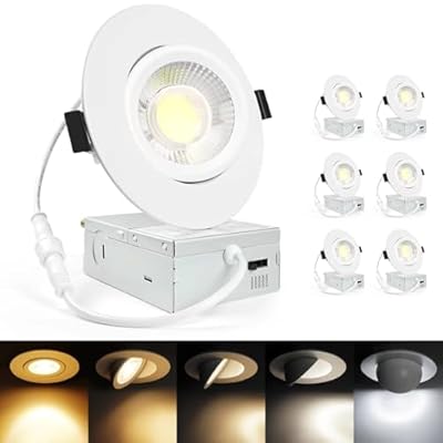 LTpro Waterproof Shower Light, 4 Inch Recessed Lighting Gimbal LED, Adjustable Eyeball Downlight, 5CCT 2700K-5000K Dimmable, IC Rated with J-Box, 12W, 6 Pack