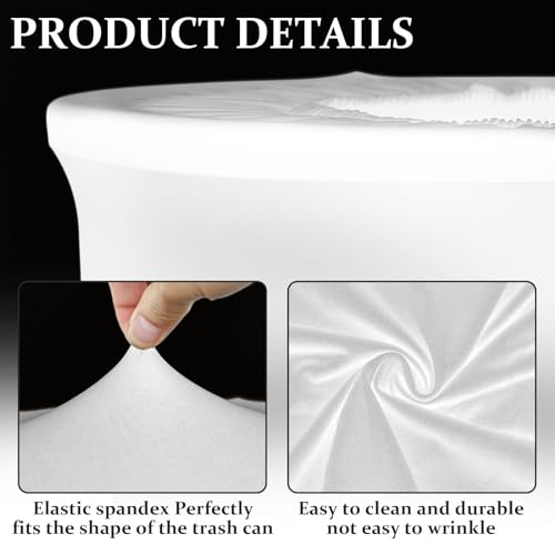 Image of Tanlade 2 Pcs 32 Gallon Stretch Trash Can Spandex Cover Outdoor Waste Garbage Can Spandex Covers for Indoor Kitchen Outdoor Round Waste Container Bin, Without Trash Bin (White)
