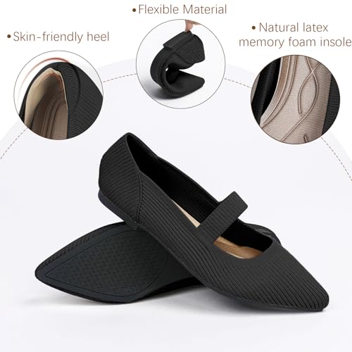 Women's Flats Shoes Pointed Toe Knit Washable Ballet Comfortable Dressy Mary Jane Flat2