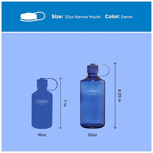 Image of Nalgene 32 oz Narrow Mouth Water Bottle | BPA-Free, Durable & Leak Proof, Lightweight Bottle for Hiking, Gym & Travel, Denim