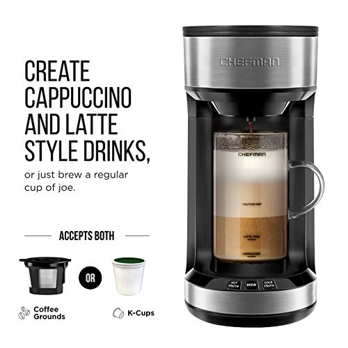 image for Chefman Froth + Brew Coffee Maker and Milk Frother Single Serve Brewer
