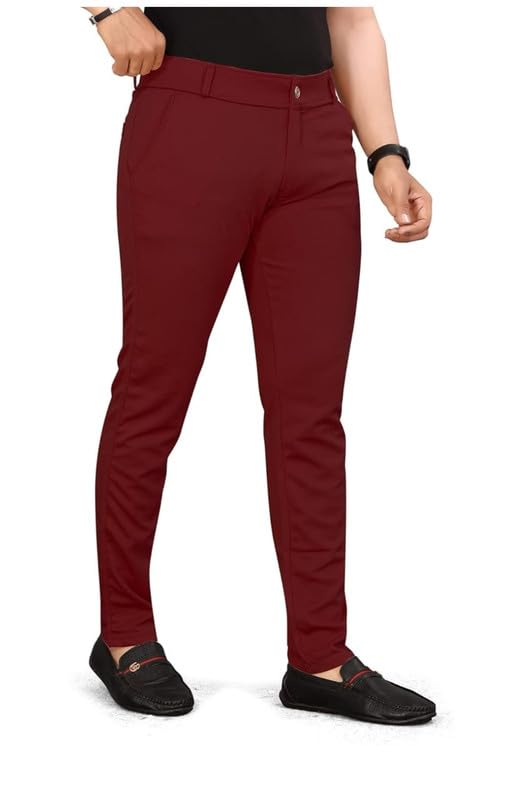 Image of VIJETA Garments for Men Lycra Blend Formal Trousers ? Smart Fit Office Wear Pants with Elastic Waistband & Zip Fly