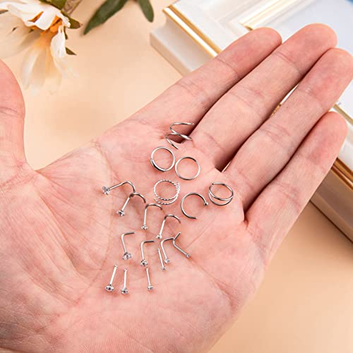Vegolita 24Pcs 20G Surgical Steel Nose Rings Hoop Nose Studs Tragus Cartilage Earrings Piercing Jewelry 1.5Mm 2Mm 2.5Mm 3Mm Cz Silver #TOP3