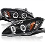 SPEC-D TUNING Halo + LED Projector Headlights Black Compatible with 2004-2009 Honda S2000 AP2 Left + Right Pair Headlamps Assembly