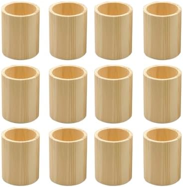 Cregugua 12-Pack 4 Inch Round Wood Pen Holder Unfinished Wooden Pencil Holder for DIY Crafts (3x3x4 Inches) image 4