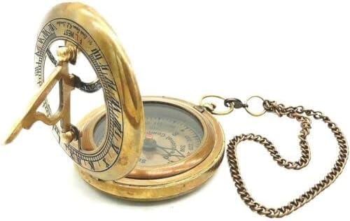 Brújula vintage de latón con reloj de sol 2 pulg miniatura 4