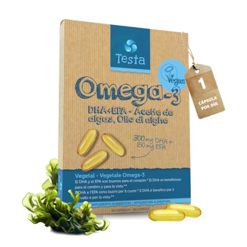 Testa Omega-3 Aceite de Algas cápsulas de 450mg Omega-3 Vegano DHA + EPA - (60 cápsulas)