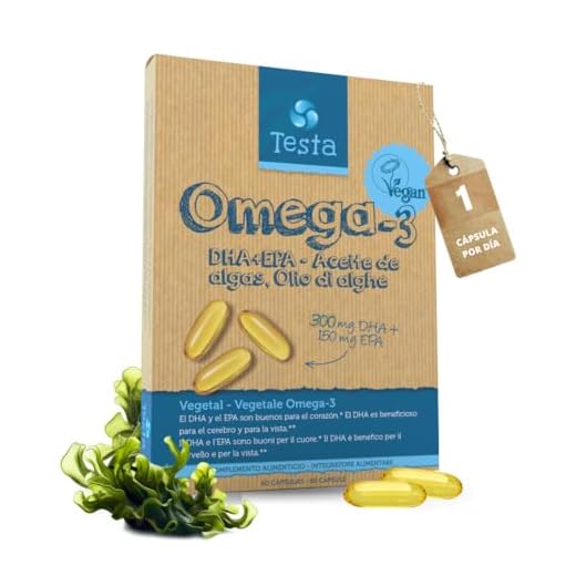 Testa Omega-3 - Aceite de Algas cápsulas de 535mg Omega 3 por cápsula - Vegano DHA + EPA - 60 cápsulas