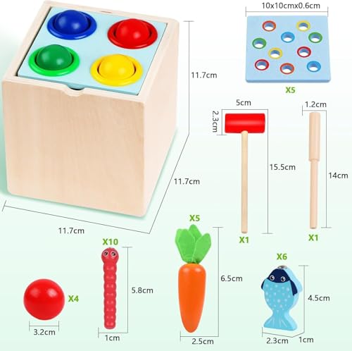 Image of HAPPY HUES Sorting & Stacking Toy- Skills Enhancement Motor Skill Toys for Toddlers /Kid -Magnetic- Capture The Worms Toys | Early Educational-Montessori Toy (Cube)