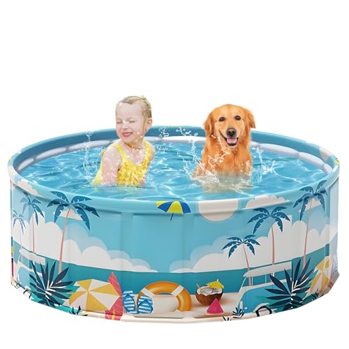 Foldable Swimming Pool for Kids 47.2"x17.7" Hard Plastic Portable Dog Pool Anti-Slip Collapsible Pets Bathtub Kiddie Pool Indoor Outdoor Backyard (Beach Party 48'') by COBOPANDA - Used condition - US$40.18