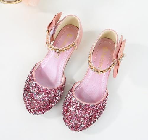 Girls Sparkling Mary Jane Dress Shoes Wedding Party Glitter Low Heel Princess Flower Shoe4