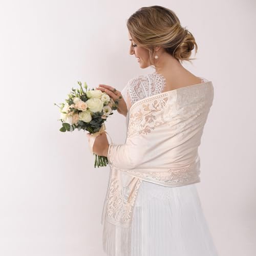 Sintege 6 Pcs Summer Shawls for Wedding, Women Lace Fringe Wraps Bridesmaid Scarf Bulk for Evening Dress Party 5