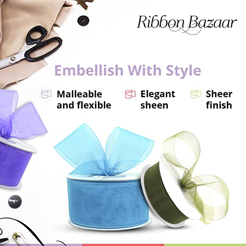 Sheer Organza Ribbon By Ribbon Bazaar - 100% Nylon Chiffon Ribbon For Floral Decor, Table Arrangements, Gift Wrapping Ribbon, Decorative Bows, & More - 1-1/2 Inch Old Gold 100 Yards #TOP2