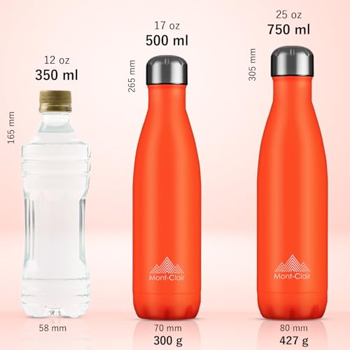 Image of Mont-Clair Stainless Steel Water Bottle, Vacuum insulated - BPA Free, 12h Hot & 24h Cold Drinks, Metal Water Bottle 17 oz Leakproof, Ideal for Adult, Kids, Running - Orange